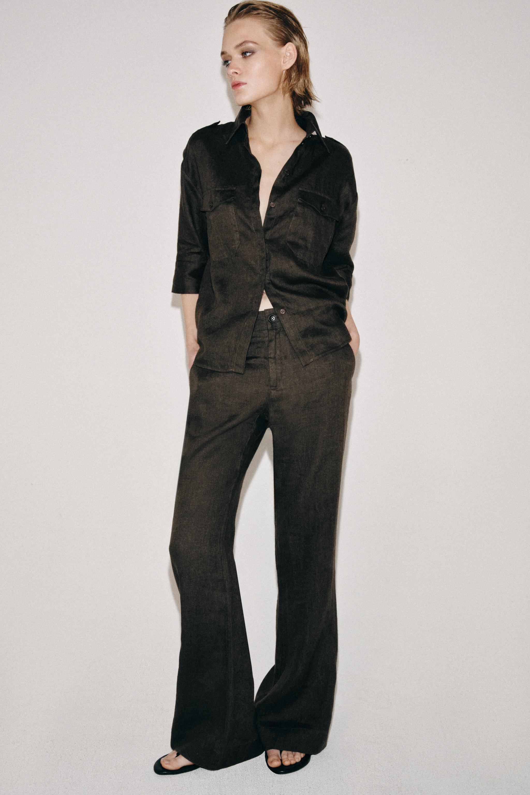 ZW COLLECTION LINEN POCKET SHIRT